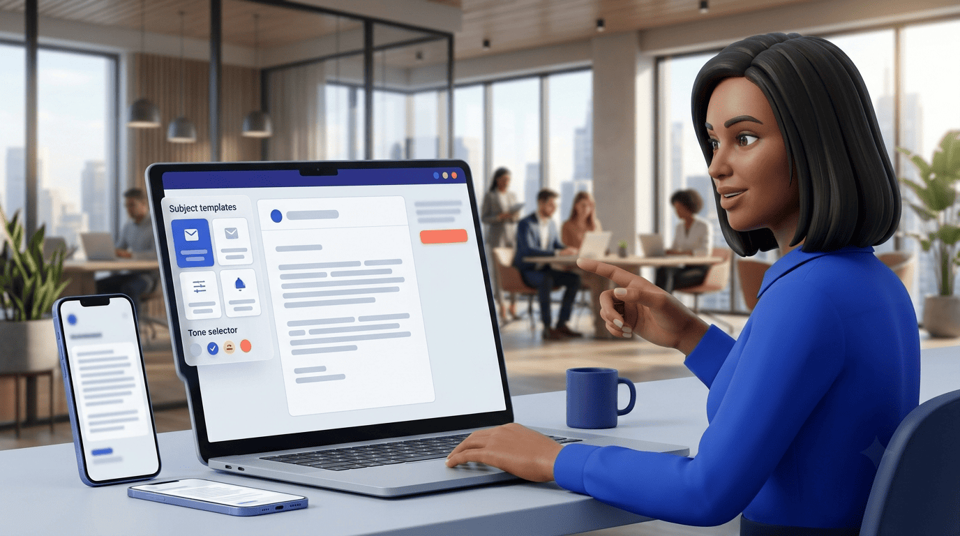 A marketer using an AI email subject line generator that returns several subject line options