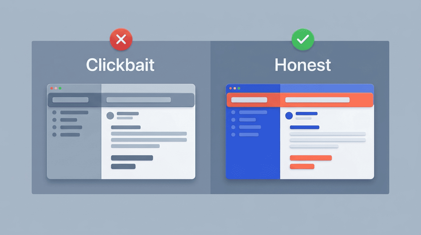 Comparison of a clickbait subject line that doesn't match the email versus an honest one that does